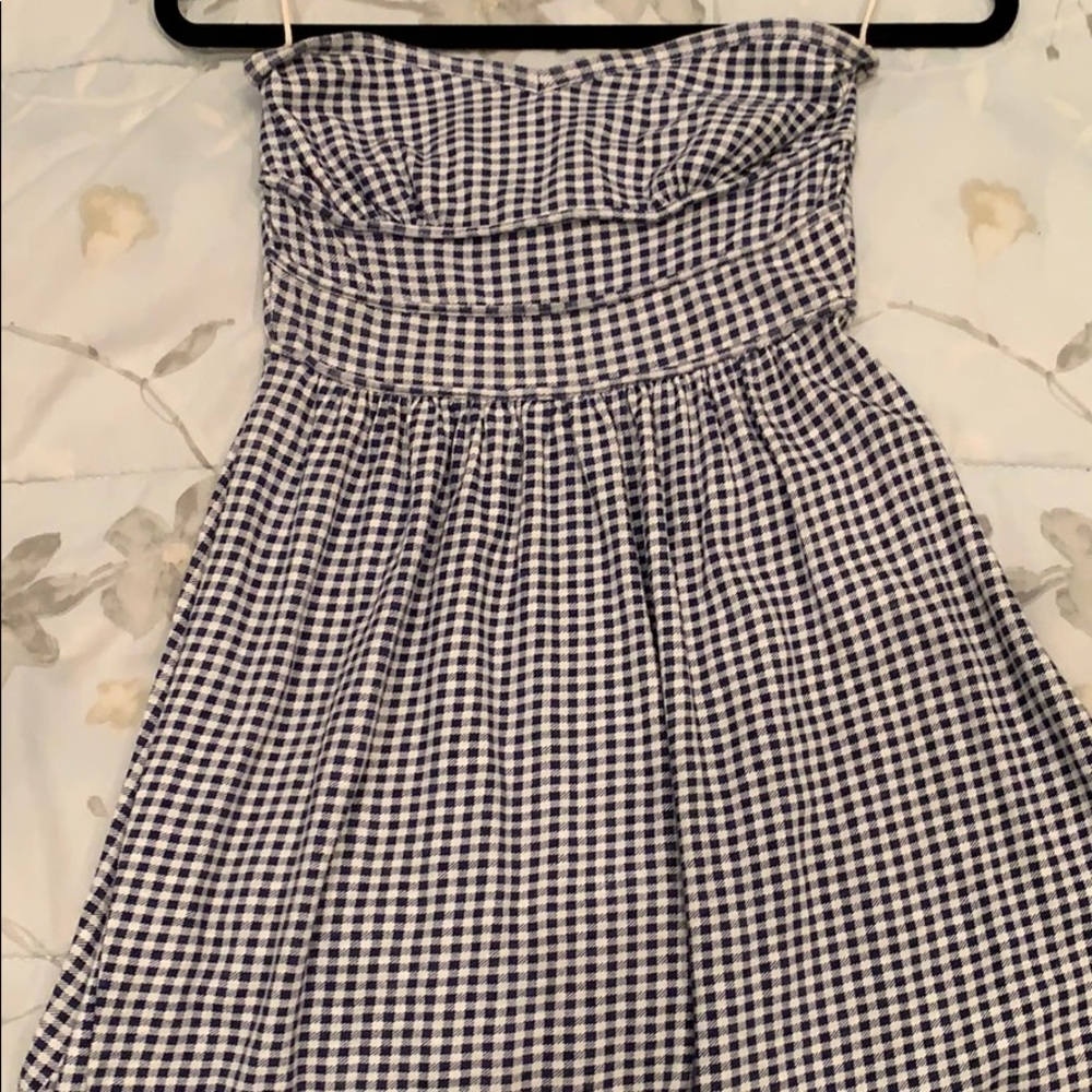 blue and white checkered dress